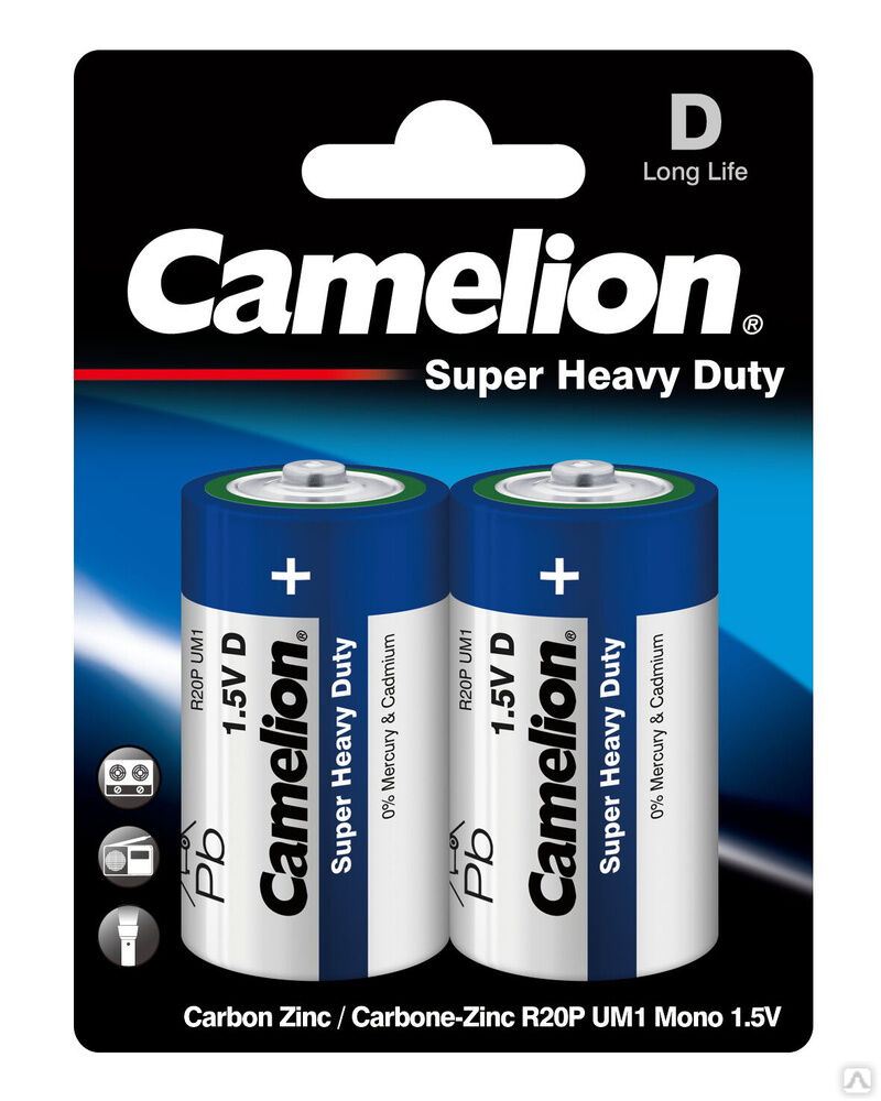 Camelion R20 Blue BL-2 (R20P-BP2B, батарейка,1.5В) CAMELION
