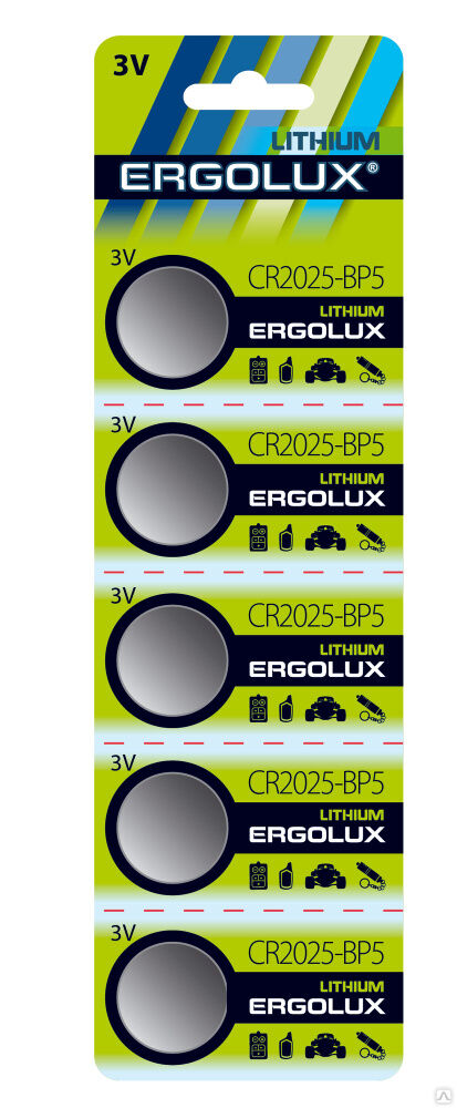 Ergolux.CR2025 BL-5 (CR2025-BP5, батарейка литиевая,3V) ERGOLUX