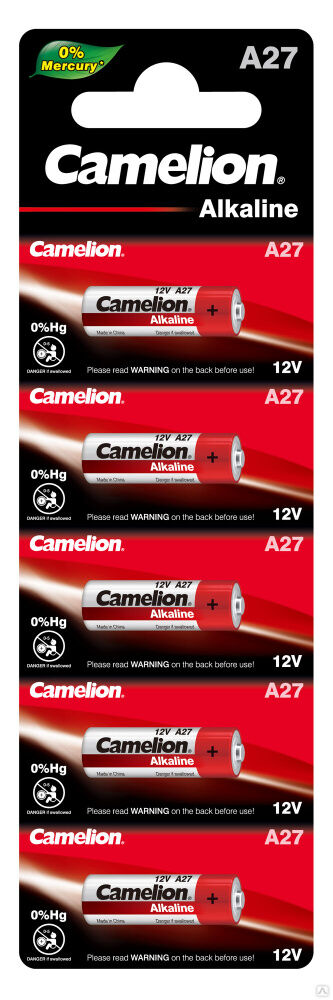 Camelion LR27A BL-5 Mercury Free (A27-BP5, батарейка,12В) CAMELION