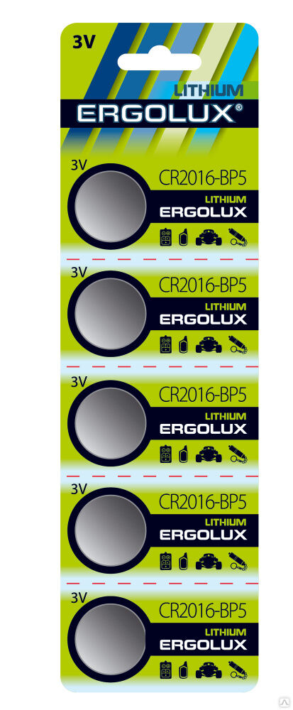 Ergolux CR2016 BL-5 (CR2016-BP5, батарейка литиевая,3V) ERGOLUX