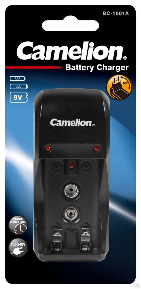 Camelion BC-1001A (BC-1001A, ЗУ для 2хAA, AAA или 1x9V, 200мА, складная вилка, таймер) CAMELION