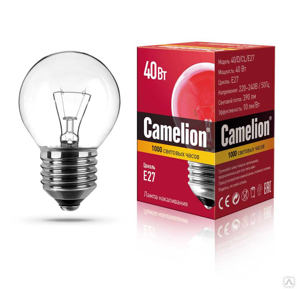 MIC Camelion 40/D/CL/E27 (Эл.лампа накал.с прозрачной колбой, сфера) CAMELION