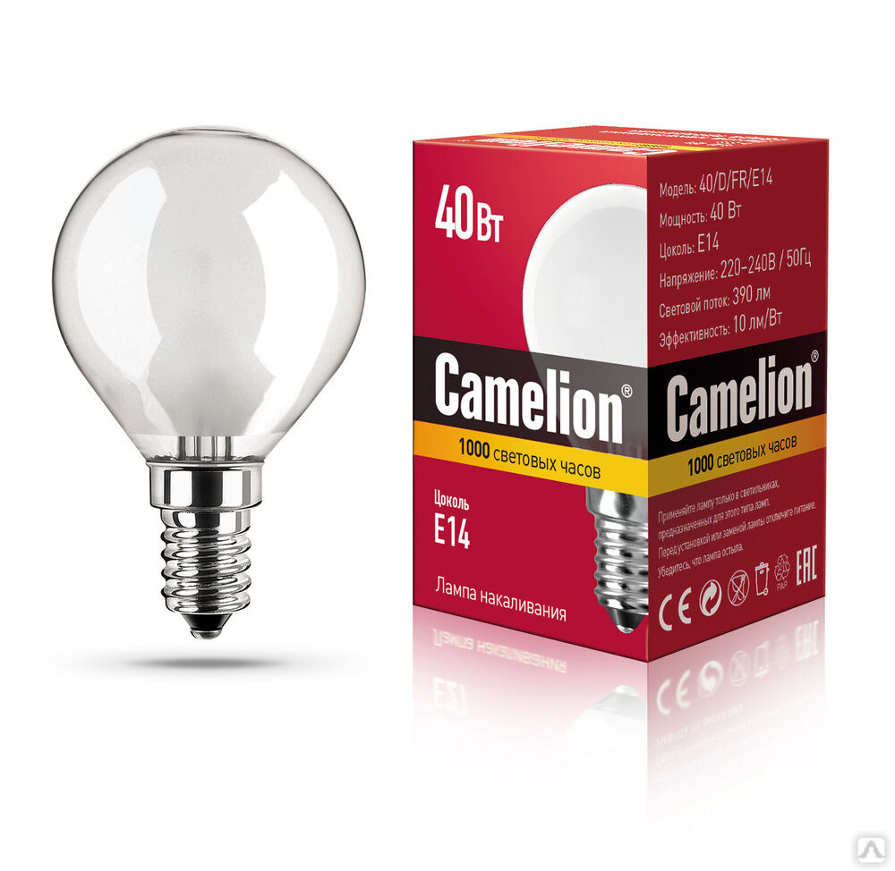 MIC Camelion 40/D/FR/E14 (Эл.лампа накал.с матовой колбой, сфера) CAMELION