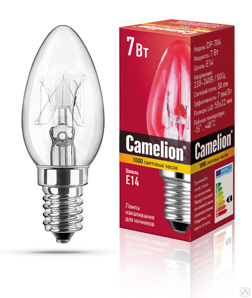 Camelion DP-704 (Зап.лампа накаливания для ночников, прозрачная, BL-4, 220V, 7W, Е14) CAMELION