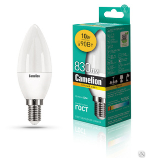 Лампа электрическая светодиодная LED10-C35/830/E14 10Вт 220В CAMELION 
