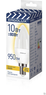 Лампа электрическая светодиодная LED-C35-10W-E14-3K Свеча 10Вт E14 3000K 220-240В ПРОМО ERGOLUX 