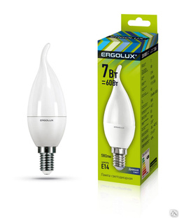 Лампа электрическая светодиодная LED-CA35-7W-E14-6K Свеча на ветру 7Вт E14 6500K 172-265В ERGOLUX #1