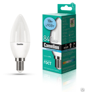 Лампа электрическая светодиодная LED10-C35/845/E14 10Вт 220В CAMELION 