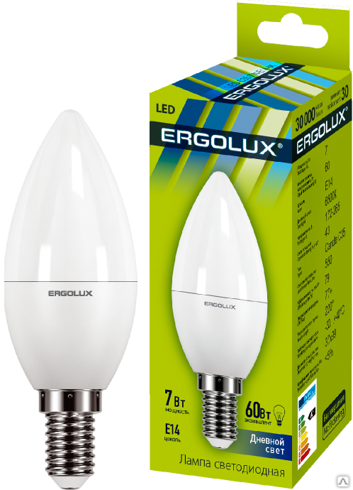 Лампа электрическая светодиодная LED-C35-7W-E14-6K Свеча 7Вт E14 6500K 172-265В ERGOLUX #2