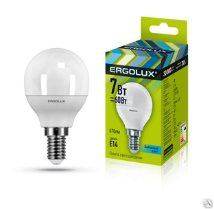 Лампа электрическая светодиодная LED-G45-7W-E14-4K Шар 7Вт E14 4500K 172-265В ERGOLUX 