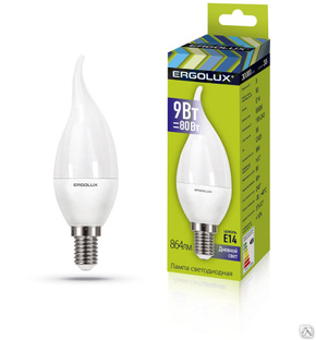 Лампа электрическая светодиодная LED-CA35-9W-E14-4K Свеча на ветру 9Вт E14 4500K 180-240В ERGOLUX 