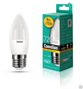 Лампа электрическая светодиодная LED8-C35/830/E27 8Вт 220В CAMELION 