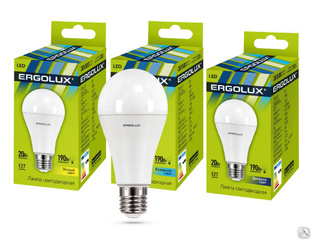Лампа электрическая светодиодная LED-A65-20W-E27-6K ЛОН 20Вт E27 6500K 180-240В ERGOLUX 