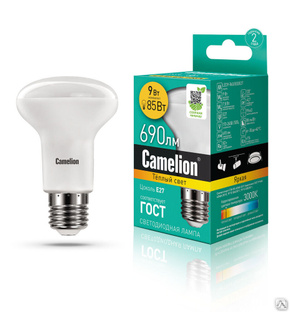 Лампа электрическая светодиодная LED9-R63/830/E27 9Вт 220В CAMELION 