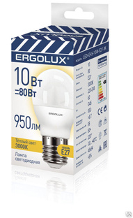 Лампа электрическая светодиодная LED-G45-10W-E27-3K Шар 10Вт E27 3000K 220-240В ПРОМО ERGOLUX 