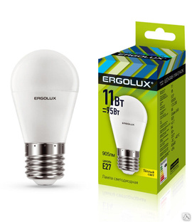 Лампа электрическая светодиодная LED-G45-11W-E27-3K Шар 11Вт E27 3000K 172-265В ERGOLUX 