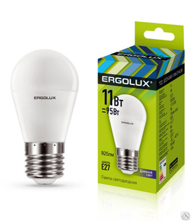 Лампа электрическая светодиодная LED-G45-11W-E27-6K Шар 11Вт E27 6500K 172-265В ERGOLUX 