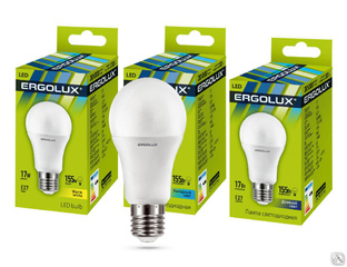 Лампа электрическая светодиодная LED-A60-17W-E27-3K ЛОН 17Вт E27 3000K 180-240В ERGOLUX 