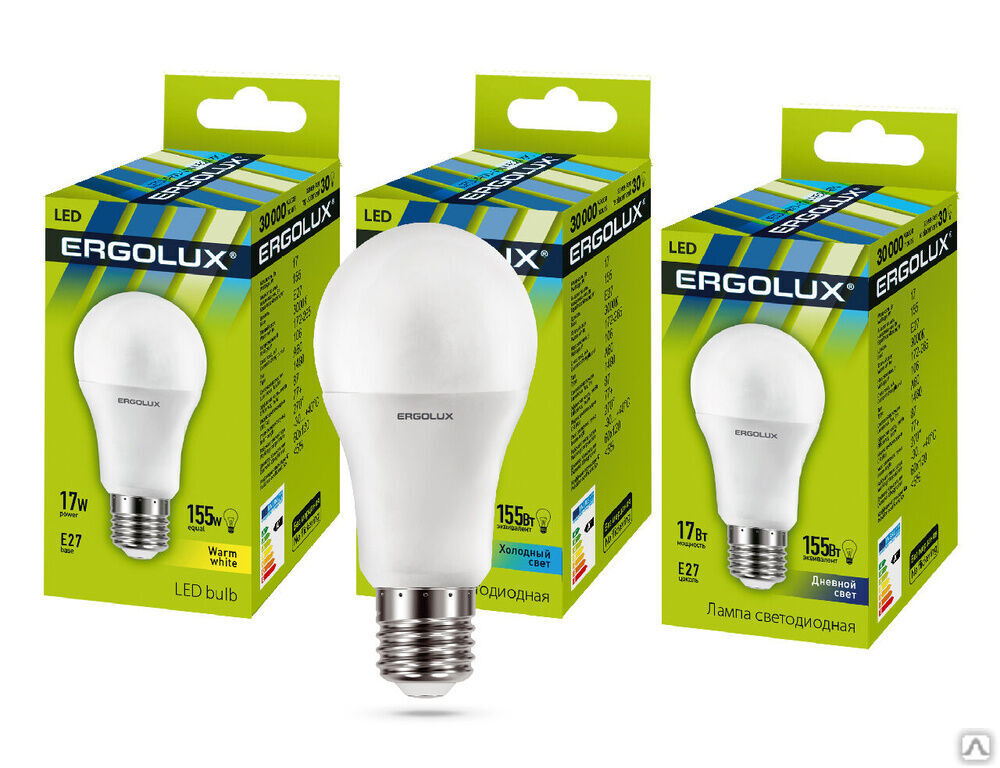Лампа электрическая светодиодная LED-A60-17W-E27-4K ЛОН 17Вт E27 4500K 180-240В ERGOLUX