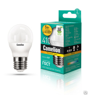 Лампа электрическая светодиодная LED5-G45/830/E27 5Вт 220В CAMELION 