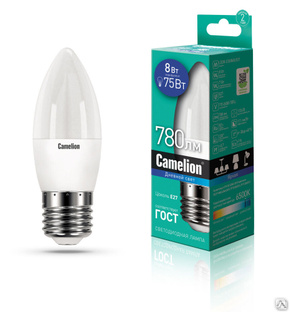Лампа электрическая светодиодная LED8-C35/865/E27 8Вт 220В CAMELION 