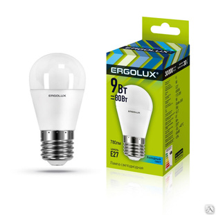 Лампа электрическая светодиодная LED-G45-9W-E27-4K Шар 9Вт E27 4500K 172-265В ERGOLUX 