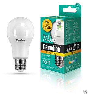Лампа электрическая светодиодная LED9-A60/830/E27 9Вт 220В CAMELION 