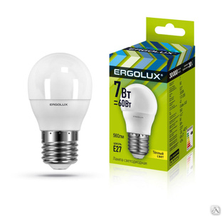 Лампа электрическая светодиодная LED-G45-7W-E27-3K Шар 7Вт E27 3000K 172-265В ERGOLUX 