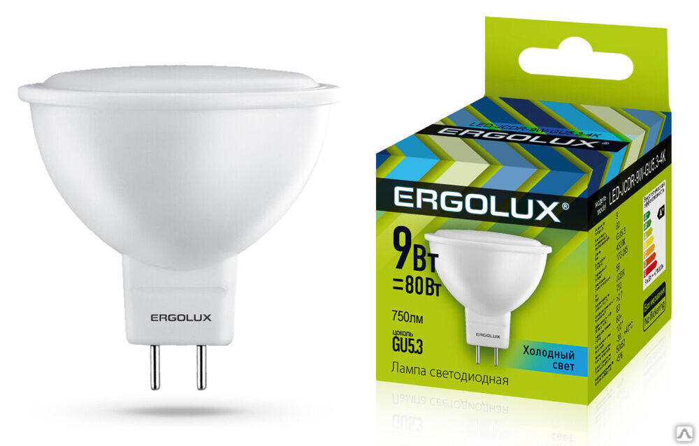 Лампа электрическая светодиодная LED-JCDR-9W-GU5.3-4K JCDR 9Вт GU5.3 4500K 180-240В ERGOLUX