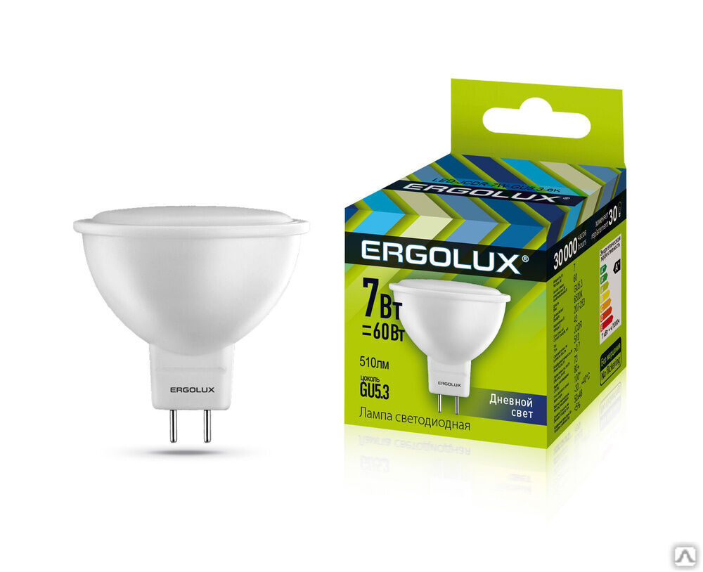 Лампа электрическая светодиодная LED-JCDR-7W-GU5.3-6K JCDR 7Вт GU5.3 6500K 180-240В ERGOLUX