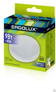 Лампа электрическая светодиодная LED-GX53-9W-GX53-6K 9Вт GX53 6500К 180-240В ERGOLUX 