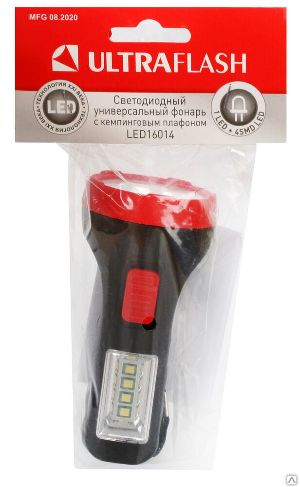 Ultraflash LED16014 (фонарь, черный, 1 + 4SMD LED, 2 реж, 1XR6, пласт, блист-пакет) ULTRAFLASH 2