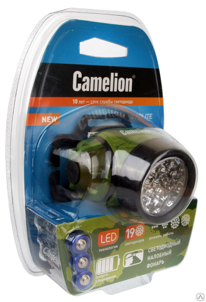 Camelion LED5313-19F4ML (фонарь налобн камуфляж, 19LED, 4 реж, 3XR03 в компл, пласт, блист) CAMELION 5