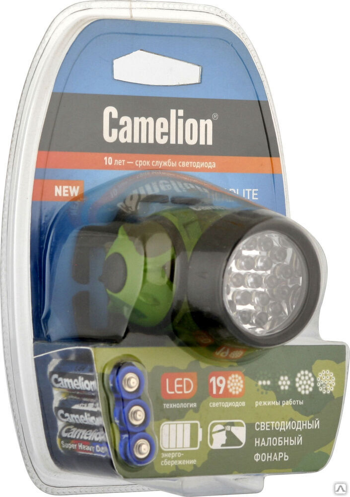 Camelion LED5313-19F4ML (фонарь налобн камуфляж, 19LED, 4 реж, 3XR03 в компл, пласт, блист) CAMELION 9