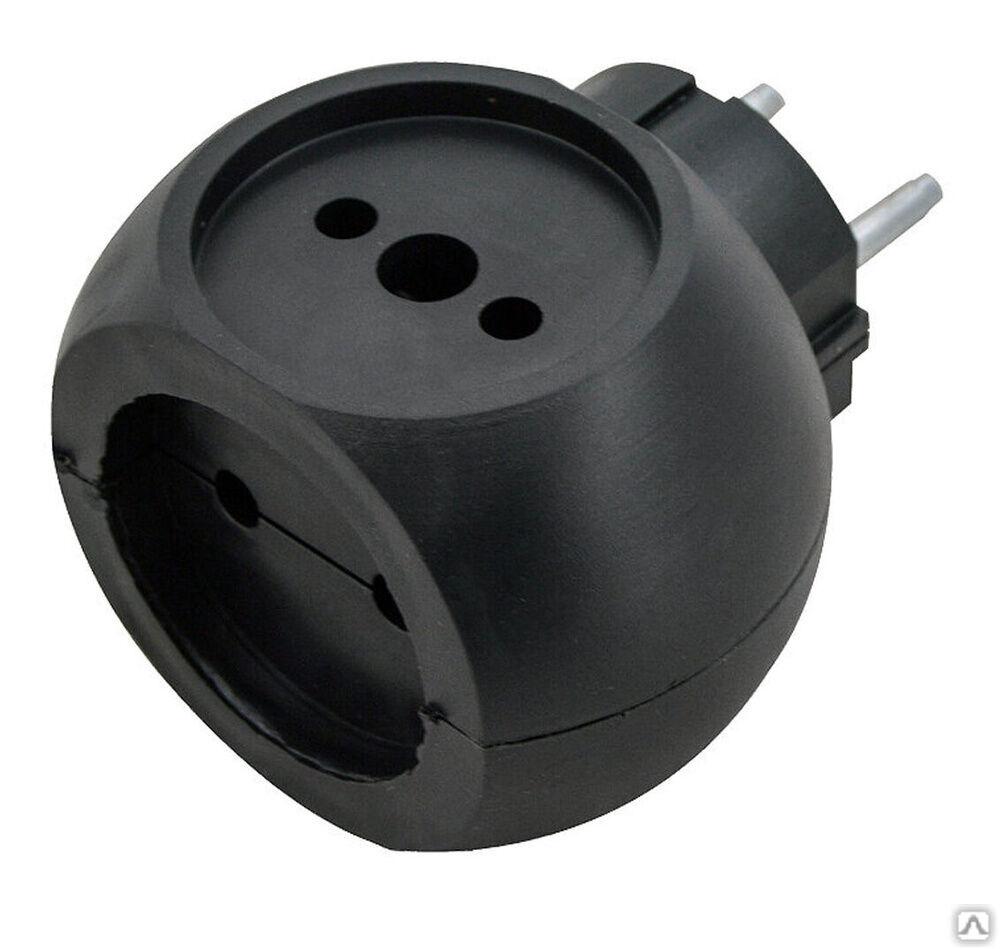 Удлинитель электрический Volsten Si 1/3С-Bl черный шар (тройник, разветвитель РВ-043, 16А)