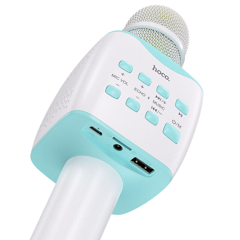 Микрофон с колонкой "Hoco" BK5 (Bluetooth, USB, MicroSD, AUX, динамик, бело-синий) 3