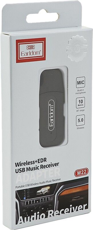 Автомобильный Bluetooth адаптер AUX Earldom ET-M22, AUX кабель, микрофон, питание штекер USB, белый 2