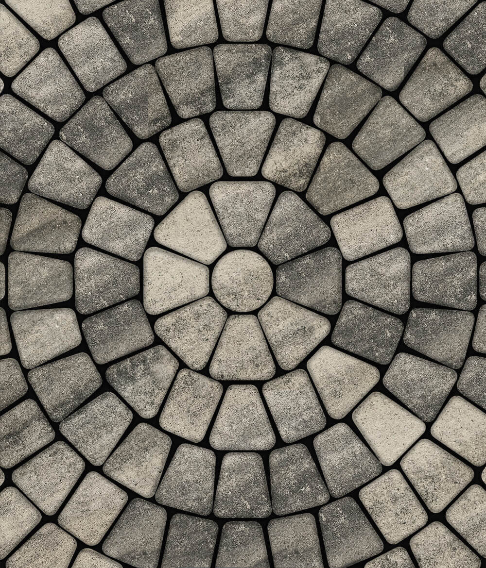 Тротуарная плитка Классико круговая круговая из 3 плит Листопад гладкий Антрацит 60 мм