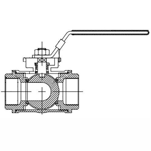 Кран шаровой нержавеющий 3-ходовой T-тип стандартнопроходной DN.RU RP.SS316.200.MM.020-ISO 3/4″ Ду20 Ру63, муфтовый, мат