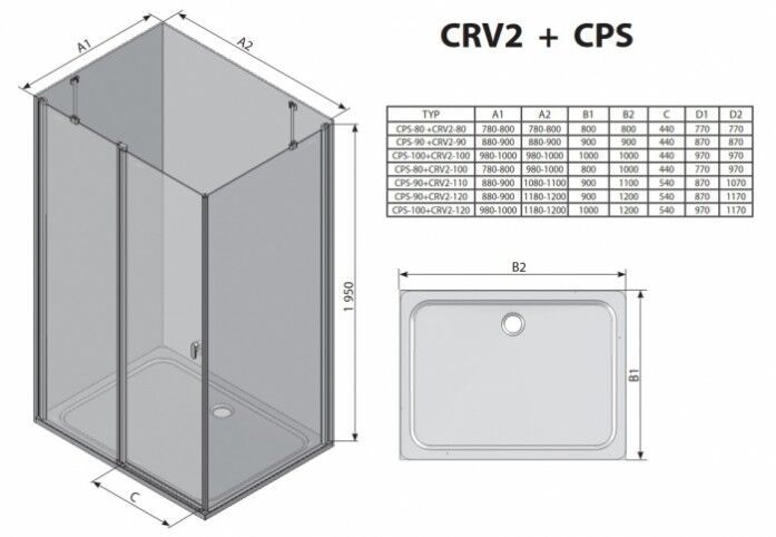 Душевой уголок Ravak Chrome CRV2/CPS 100x90 блестящий