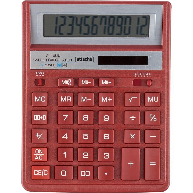 Калькулятор настольный Attache AF-888 12-разрядный красный 204x158x38 мм