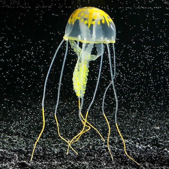 Декор для аквариума из силикона Медуза с неоновым эффектом оранжевая, 5*5*15см, 7108868
