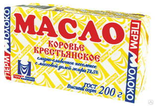 Масло Перммолоко 180 г Крестьянское 72,5% сладкосливочное несоленое фольга 1х20 ГОСТ 