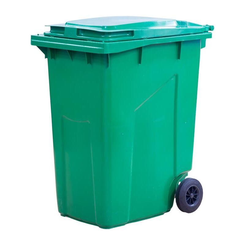 Контейнер-бак мусорный 360 л пластиковый на 2-х колесах с крышкой зеленый NoName