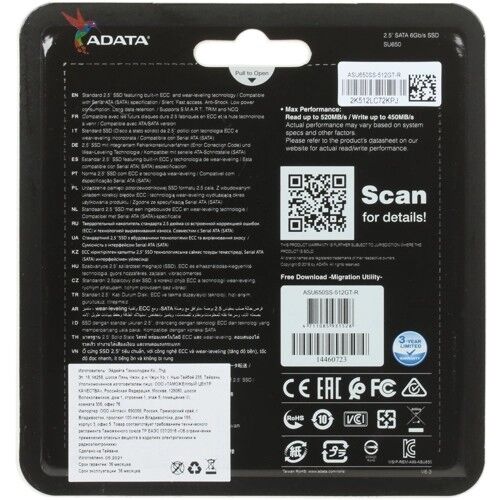Диск ADATA SSD 512GB SU650 ASU650SS-512GT-R {SATA3.0}