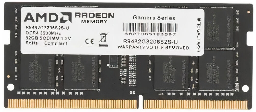 Оперативная память AMD AMD R9432G3206S2S-U/32GB / PC4-25600 DDR4 UDIMM-3200MHz SO-DIMM/в комплекте 1 модуль