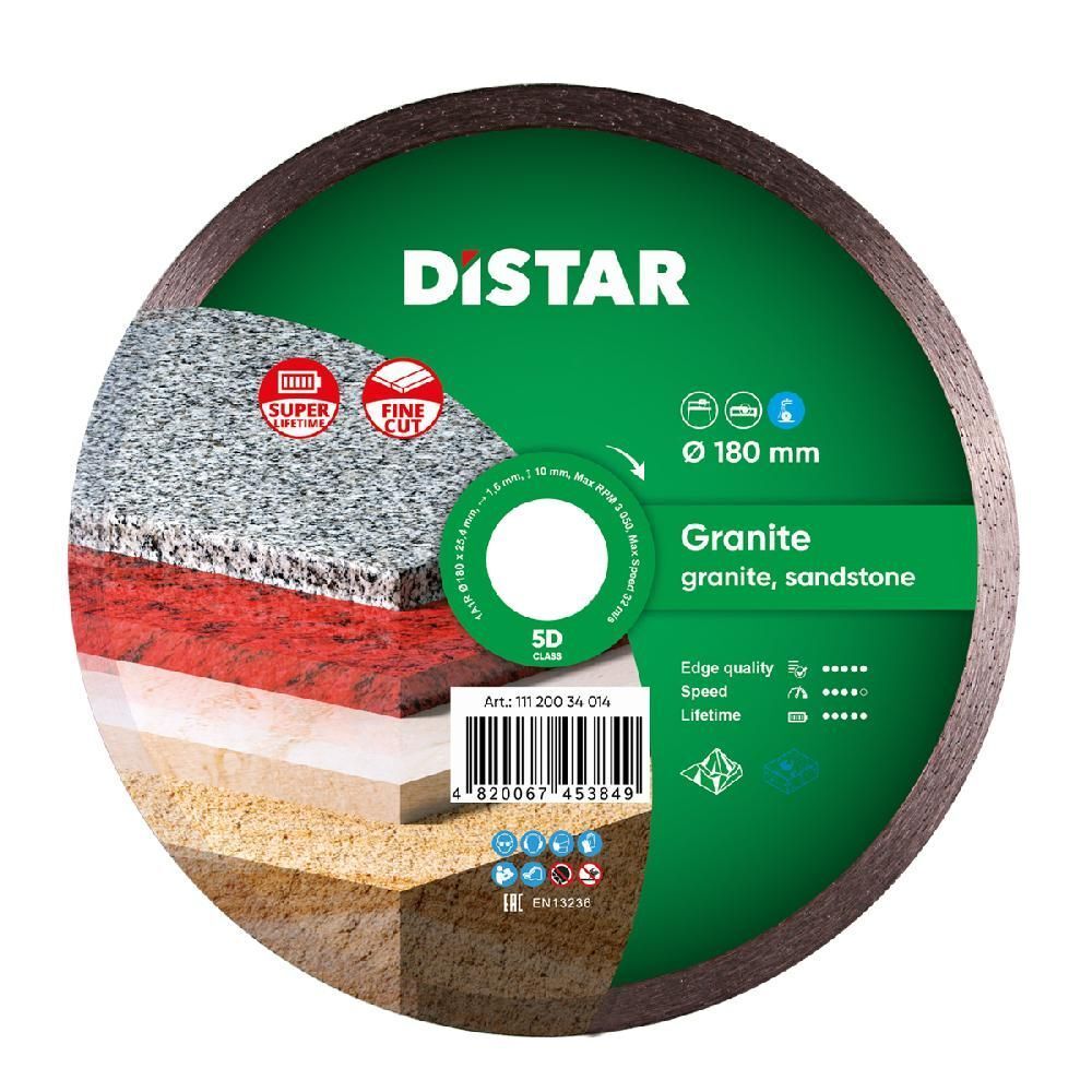 Круг алмазный отрезной для мокрой резки Distar (Дистар) 1A1R Granite 180x1,4x8,5x25,4 мм