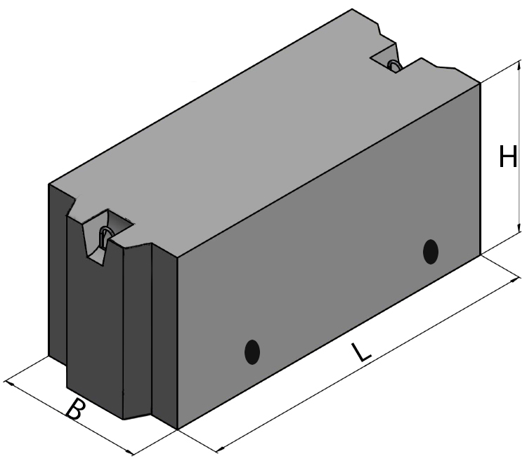 Фундаментный блок ФБС 9.6.6-т; ТУ (паз мама-папа), класс бетона B7,5 M 100 880х600х580 мм; 0,700 т