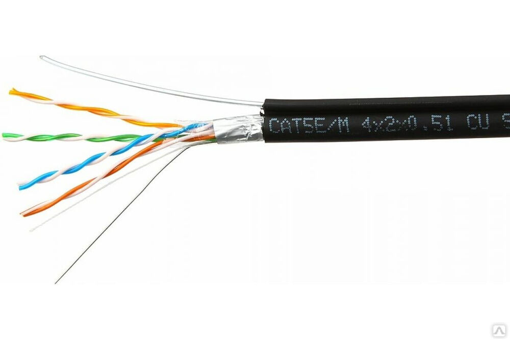 Кабель SkyNet Premium FTP outdoor 4x2x0,51 на тросу, медный, FLUKE TEST, кат.5е, однож., 305 м, CSP-FTP-4-CU-OUTR