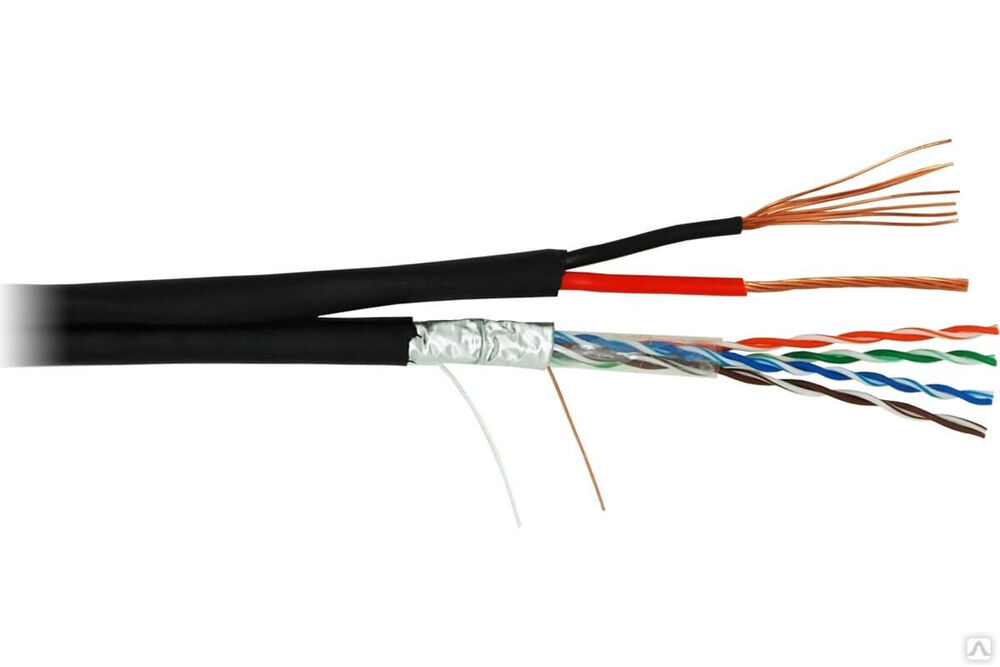 Кабель NETLAN F/UTP 4 пары, категория 5e, с силовым кабелем 1,50мм.кв EC-UF004-5E-PC150-PE-BK Netlan